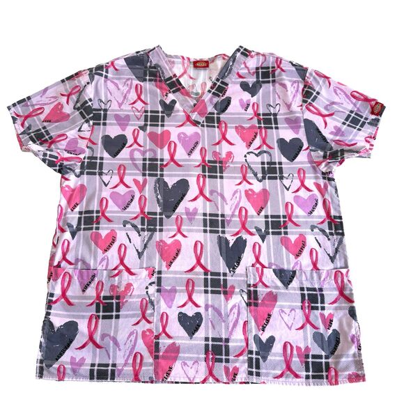 Dickies Breast Cancer Awareness Scrub Top Medical Pink Ribbon Size XL *READ* - Picture 1 of 8
